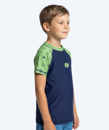 Watery UV Shirt für Kinder - Brandman Kurzarm Rashguard - Grün/Blau