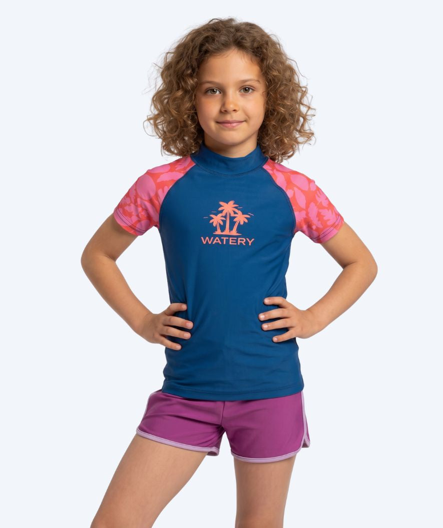 Watery UV Shirt für Kinder - Osiris Kurzarm Rashguard - Rosa/Dunkelblau