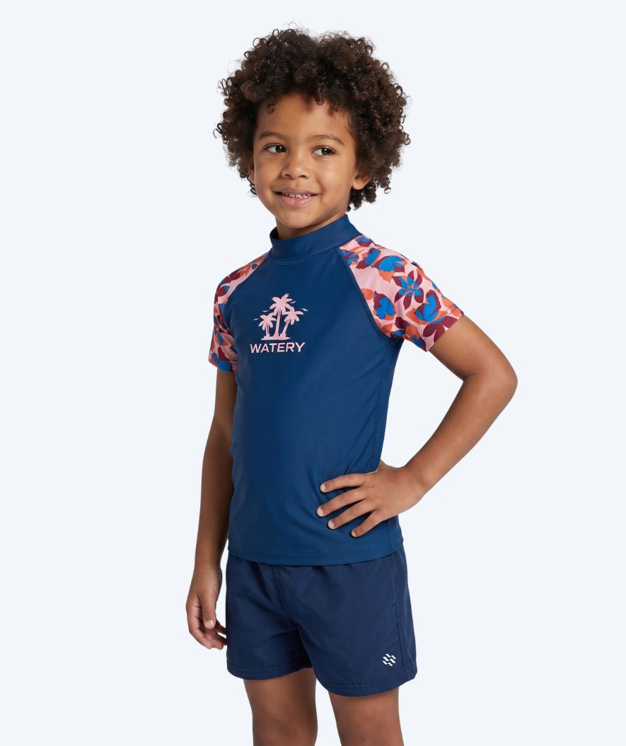 Watery UV Shirt für Kinder - Osiris Kurzarm Rashguard - Hellrosa/Dunkelblau