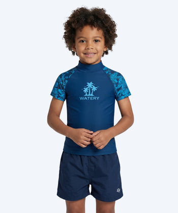 Watery UV Shirt für Kinder - Katsu Kurzarm Rashguard - Blau/Dunkelblau