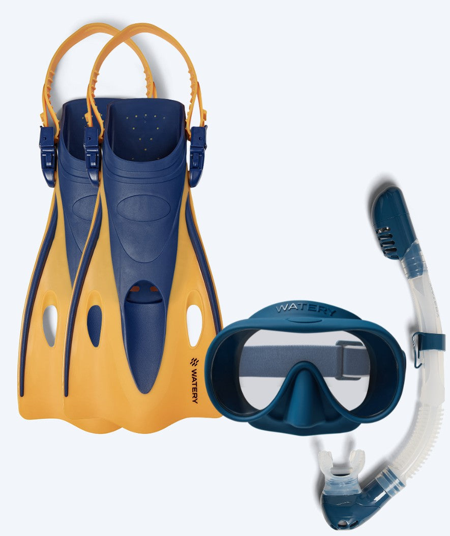 Watery Schnorchelset für Kinder (4-10) - Launch/Alton - Donkerblau/Orange