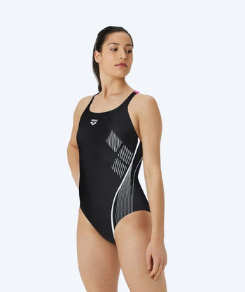 Arena Badeanzug für Damen - Swim Pro Graphic - Schwarz/Hellrosa