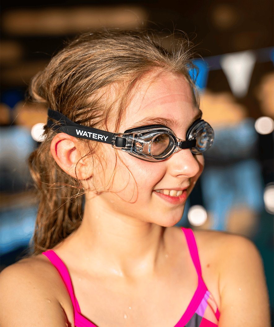 Watery kurzsichtige Schwimmbrille mit Sehstärke für Kinder - (-1.5) bis (-7.0) - Baffin - Schwarz