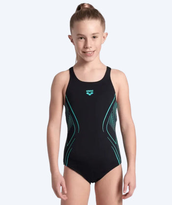 Arena Badeanzug für Mädchen - Reflecting Swim Pro Back - Schwarz/Hellblau