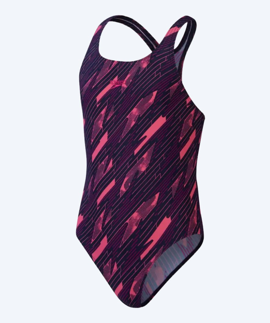 Speedo Badeanzug für Mädchen - Hyperboom Allover Medalist - Dunkelblau/Rosa
