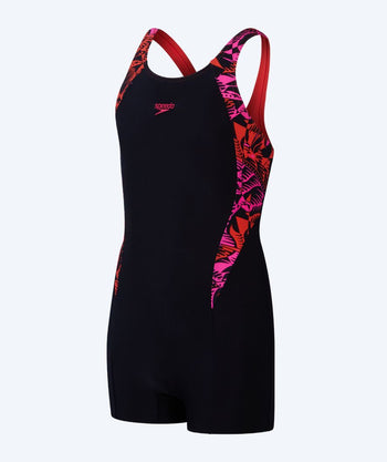 Speedo Badeanzug mit Bein für Mädchen - Printed Panel - Schwarz/rosa