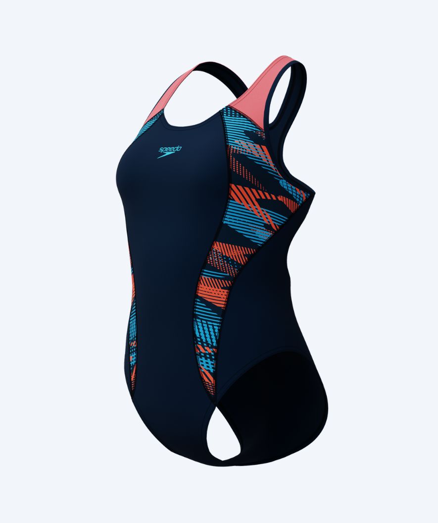 Speedo Badeanzug für Damen - Placement Laneback - Donkerblau/hellrosa