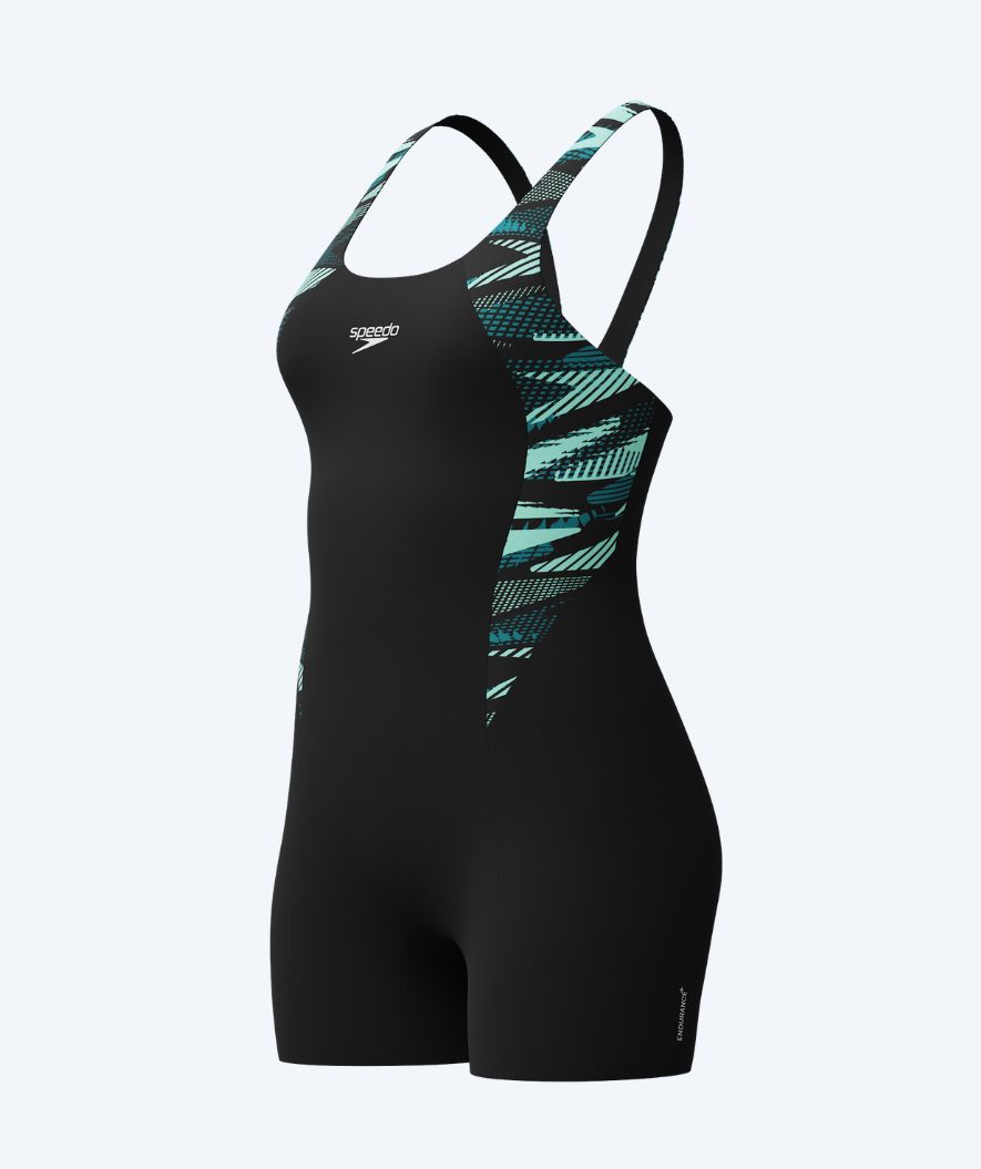 Speedo Badeanzug mit Bein für Damen - Hyperboom Splice - Schwarz/türkis