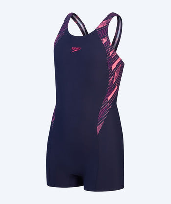 Speedo Badeanzug mit Bein für Mädchen - Hyperboom Splice - Dunkelblau/rosa