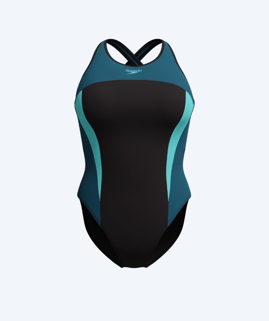 Speedo Badeanzug für Damen - Splice Cross Back - Schwarz/donkerblau