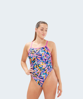 Speedo Badeanzug für Damen - Allover Digital V-Back - Blau/rosa