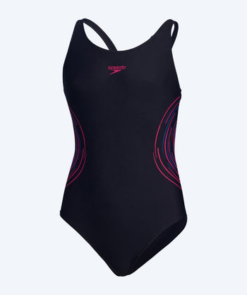 Speedo Badeanzug für Mädchen - Plastisol Placement Muscleback - Donkerblau/rosa
