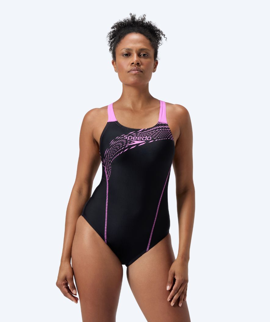 Speedo Badeanzug für Damen - Medley Logo - Schwarz/rosa