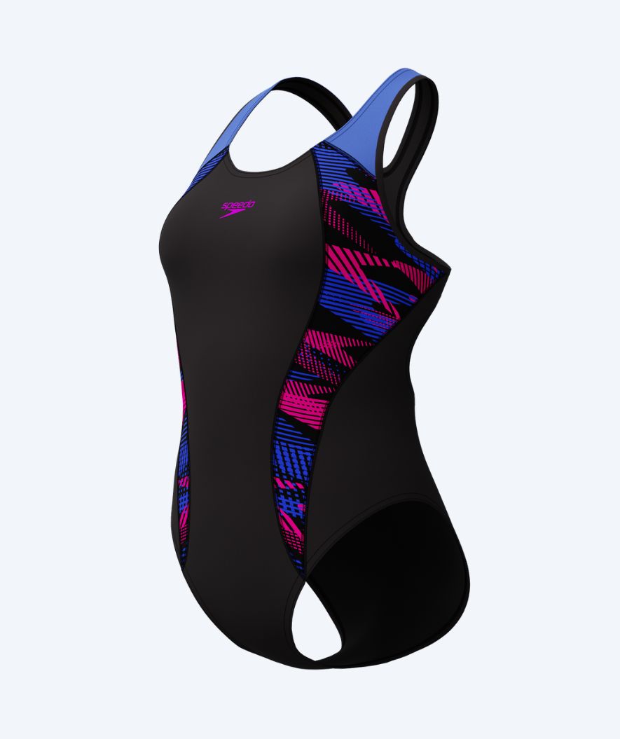 Speedo Badeanzug für Damen - Placement Laneback - Schwarz/lila