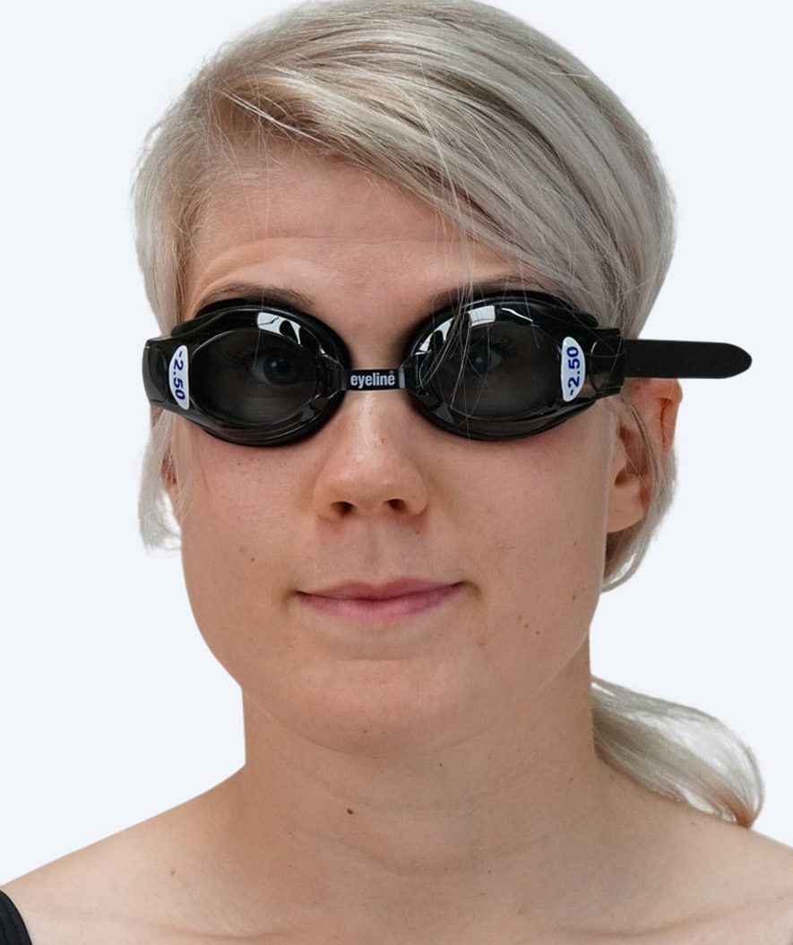 Eyeline kurzsichtige Schwimmbrille mit Sehstärke für Erwachsene - (-1.5) til (-10.0) - Schwarz (Smoke Scheiben)
