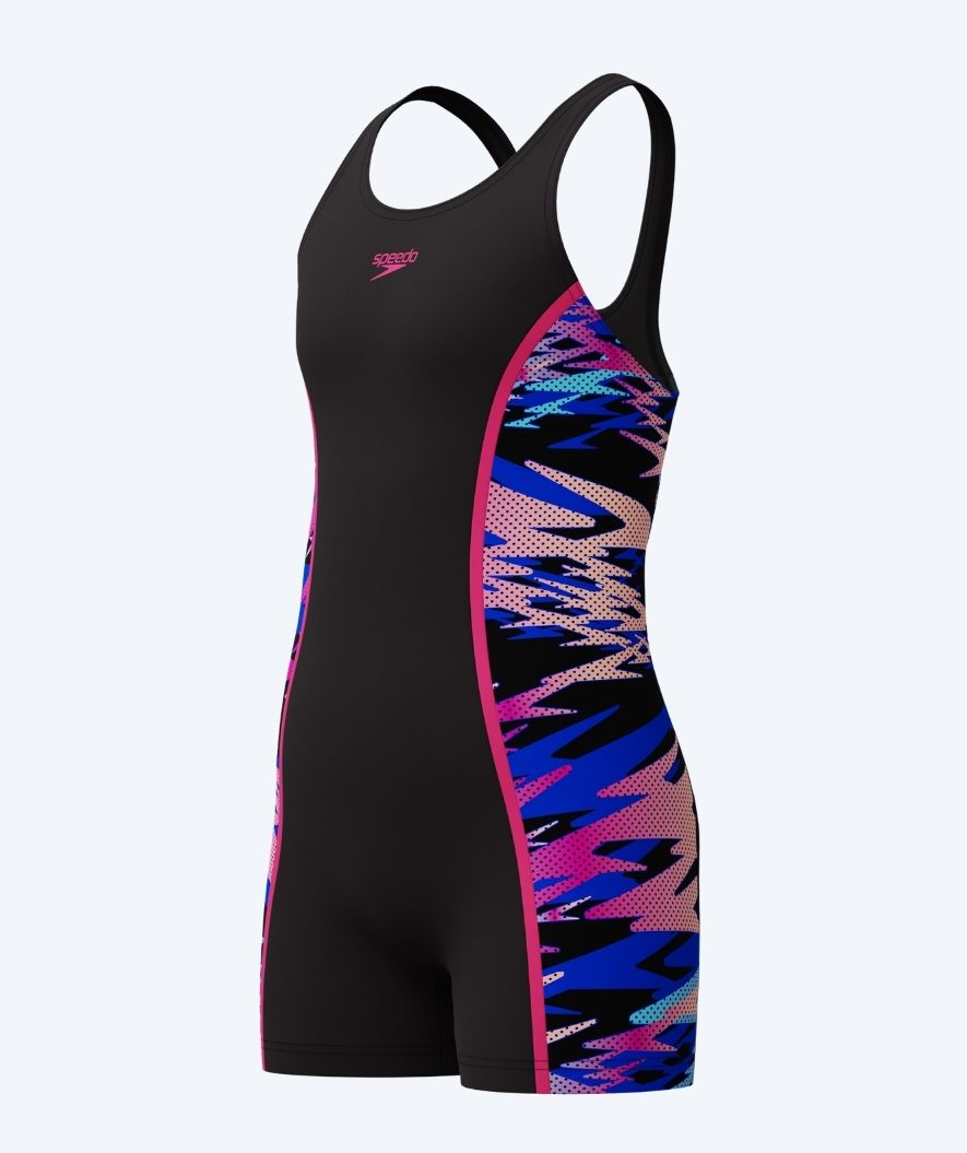 Speedo Badeanzug mit Bein für Mädchen - Hyperboom Splice Muscleback - Schwarz/Rosa/Mehrfarbig