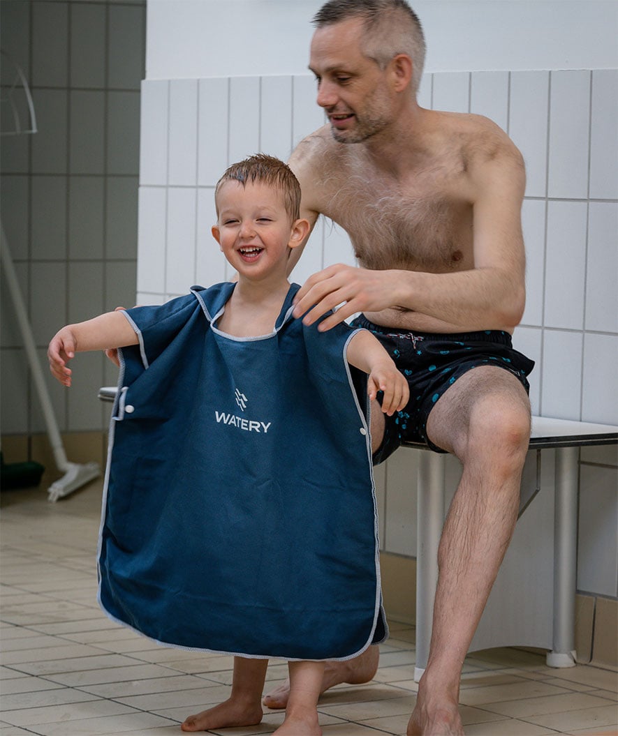 Watery Badeponcho für Kinder - Mikrofaser - Dunkelblau