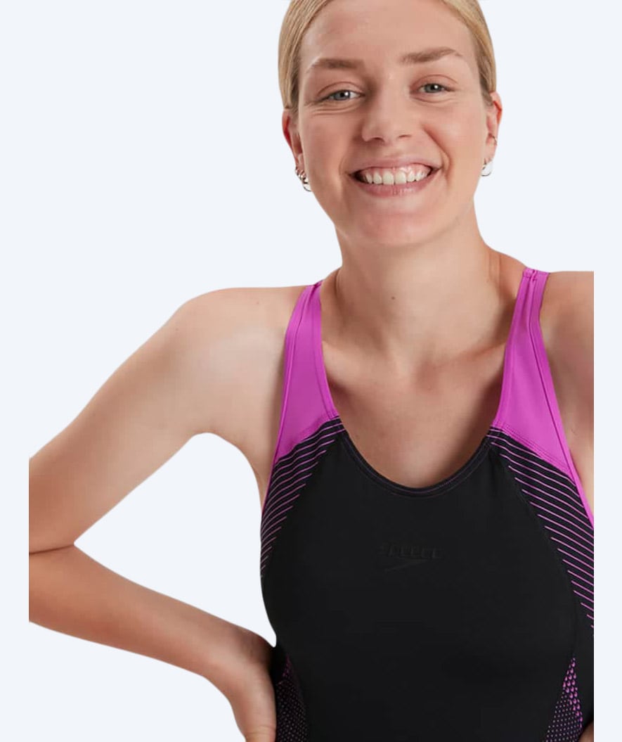 Speedo Badeanzug für Damen - Plastisol Laneback - Schwarz/Pink
