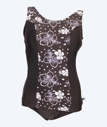 Mirou Badeanzug mit Blumen für Damen in Plus Size - 1180s - Schwarz/Weiss