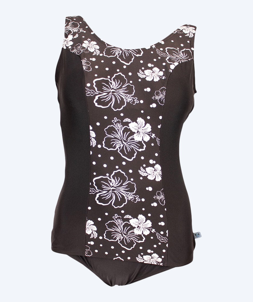 Mirou Badeanzug mit Blumen für Damen in Plus Size - 1180s - Schwarz/Weiss
