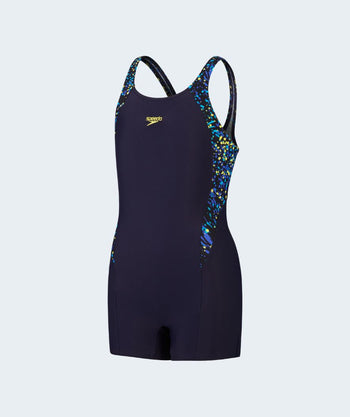 Speedo Badeanzug mit Bein für Mädchen - Printed Panel - Schwarz/blau