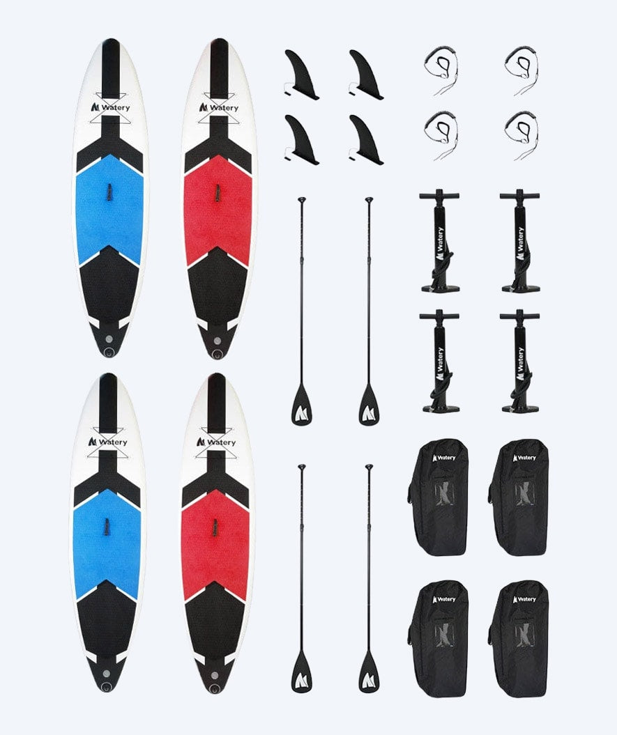 Paketangebot: 4x Watery Global Aufblasbares SUP PaddleBoard 10'6 - Rot/blau