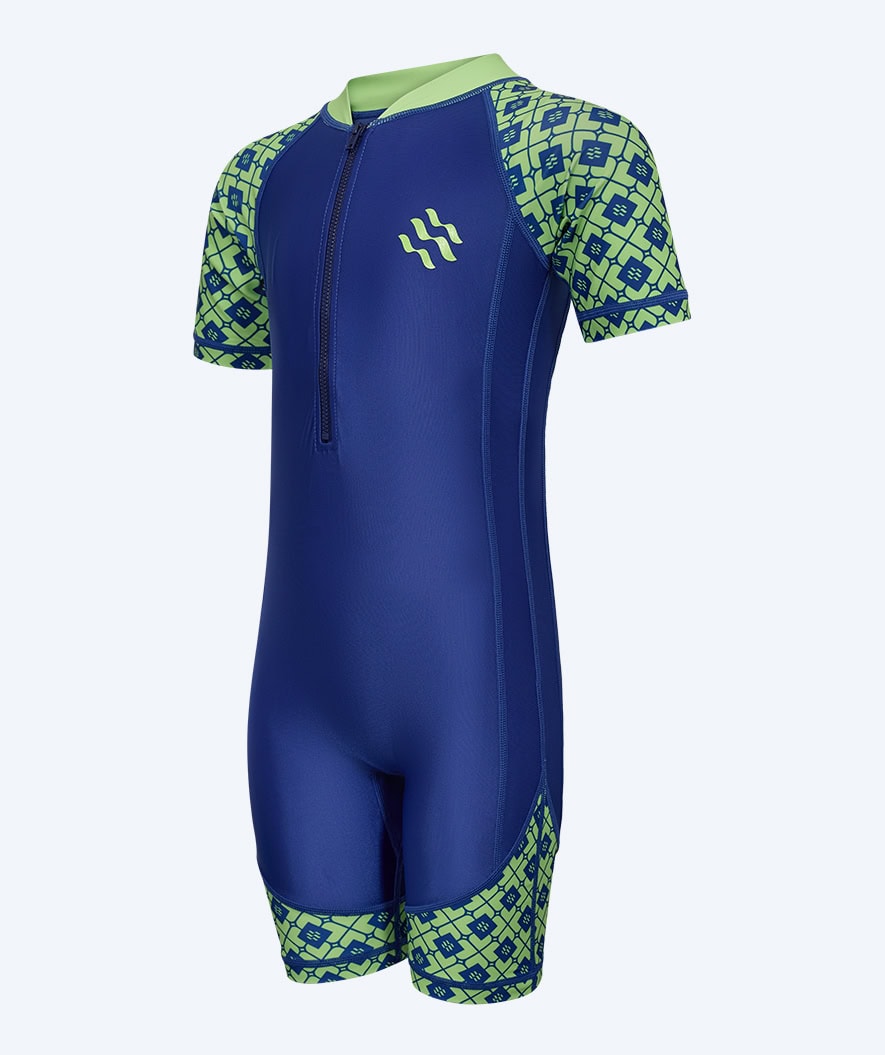 Watery UV Anzug für Kinder - Athena Kurzarm Rashguard - Grün/Dunkelblau