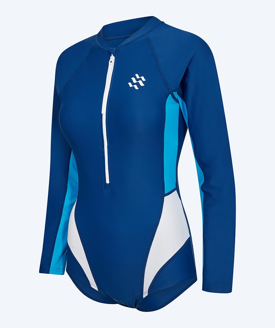 Watery Langärmeliger Badeanzug für Damen - Deriya - Blau/Weiß