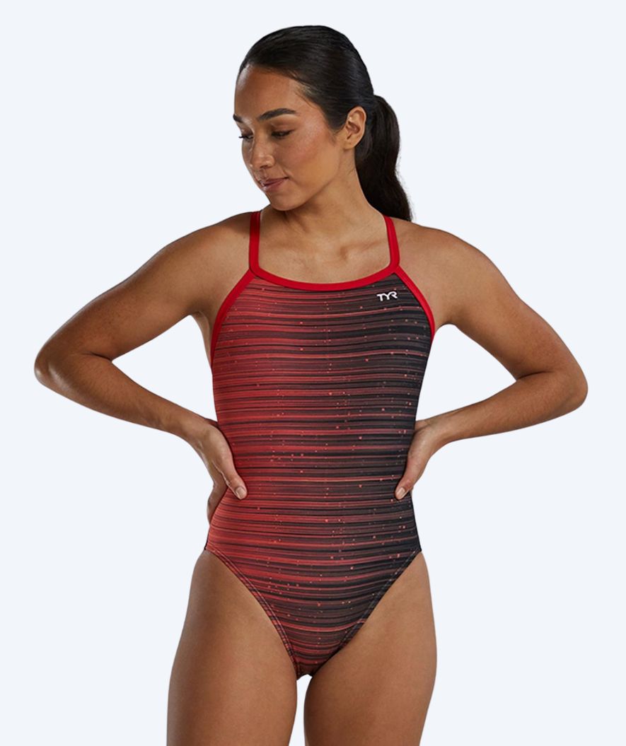 TYR Badeanzug für Damen - Durafast Elite Speedwarp Diamondfit - Rot/Schwarz