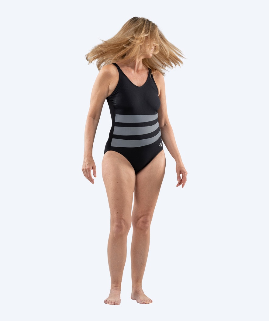 Watery Badeanzug mit Einlage für Damen - Mystique Stripes - Schwarz