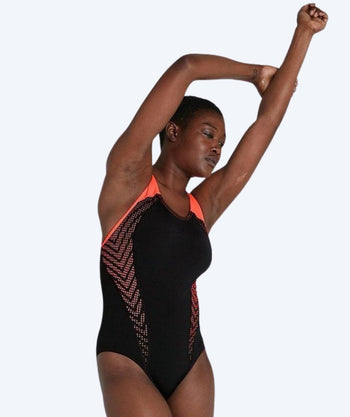 Speedo Badeanzug für Damen - Placement Laneback - Schwarz/orange