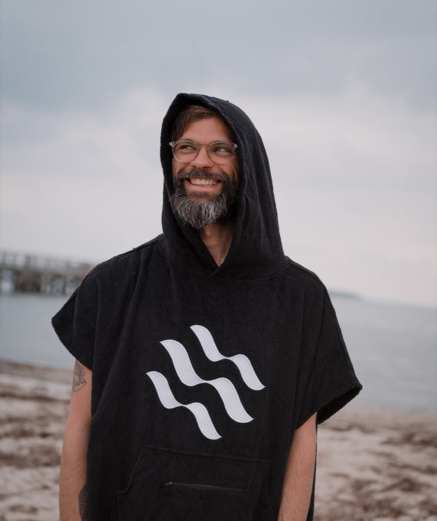 Watery Badeponcho für Erwachsene - Baumwolle - Schwarz