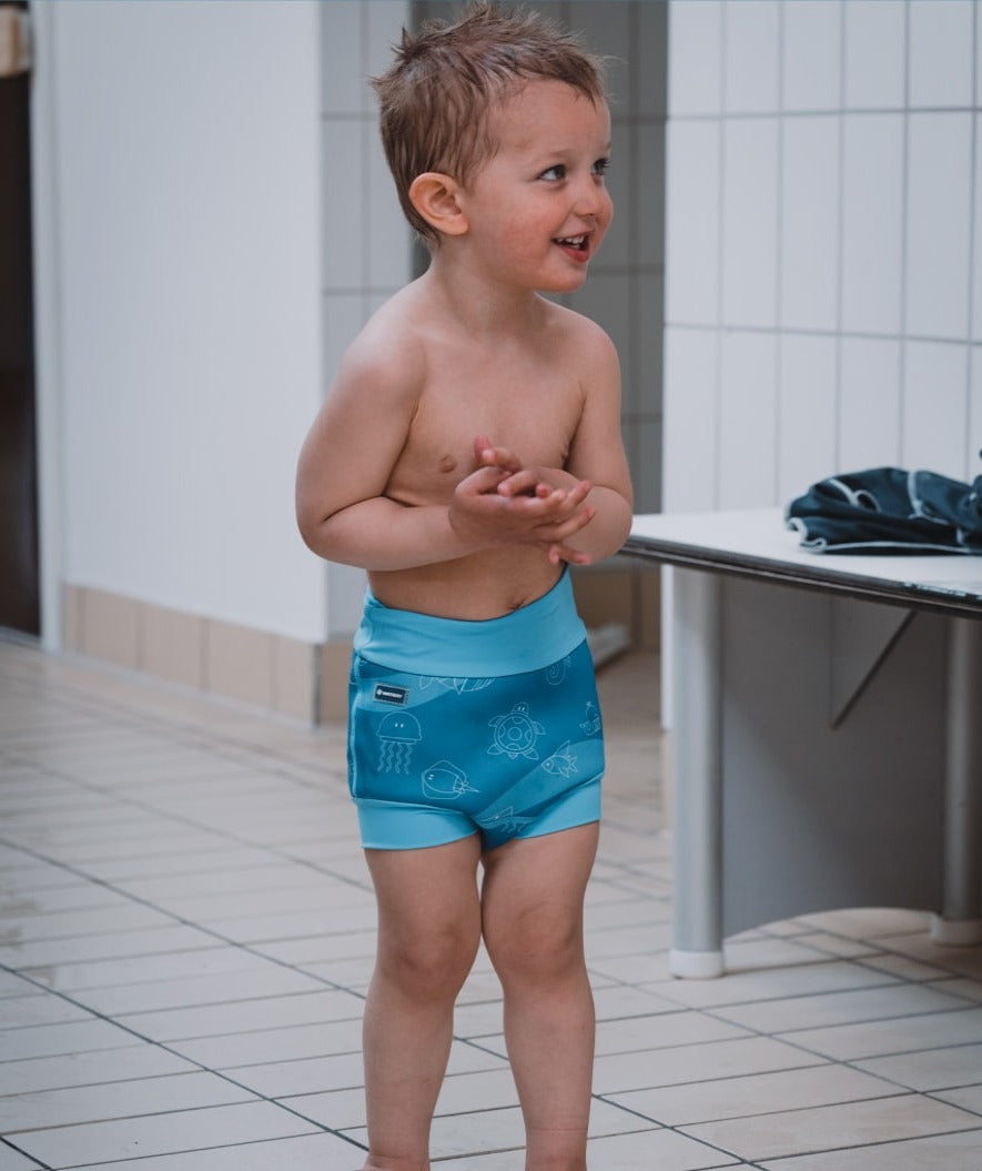 Watery Badehose für Kinder - Neopren Schwimmwindel - Purple Stripes