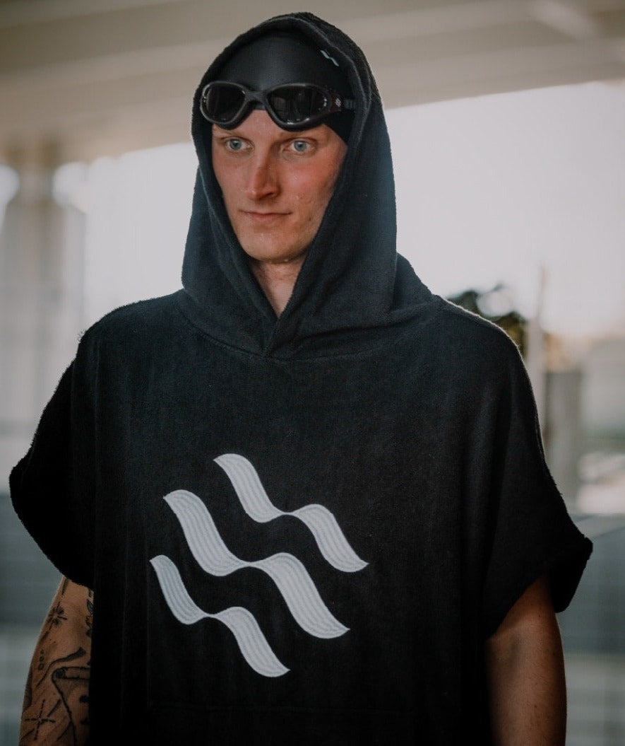 Watery Badeponcho für Erwachsene - Baumwolle - Schwarz