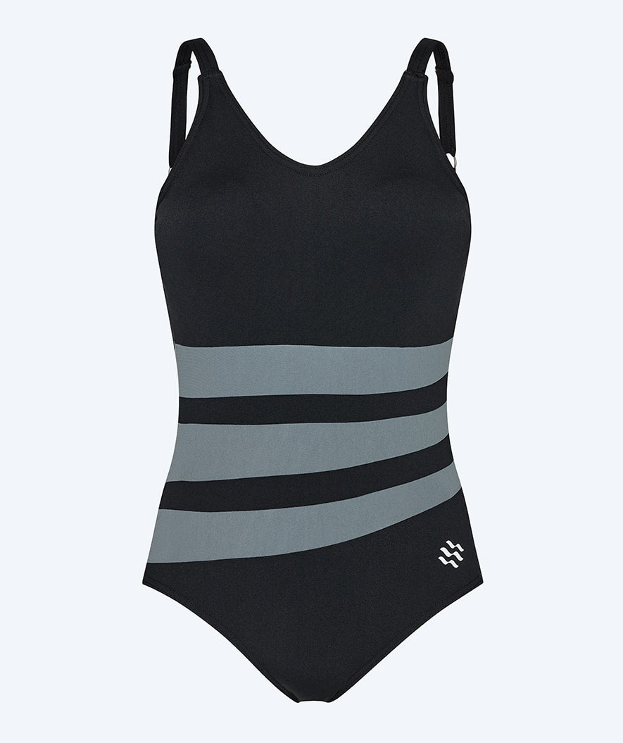 Watery Badeanzug mit Einlage für Damen - Mystique Stripes - Schwarz