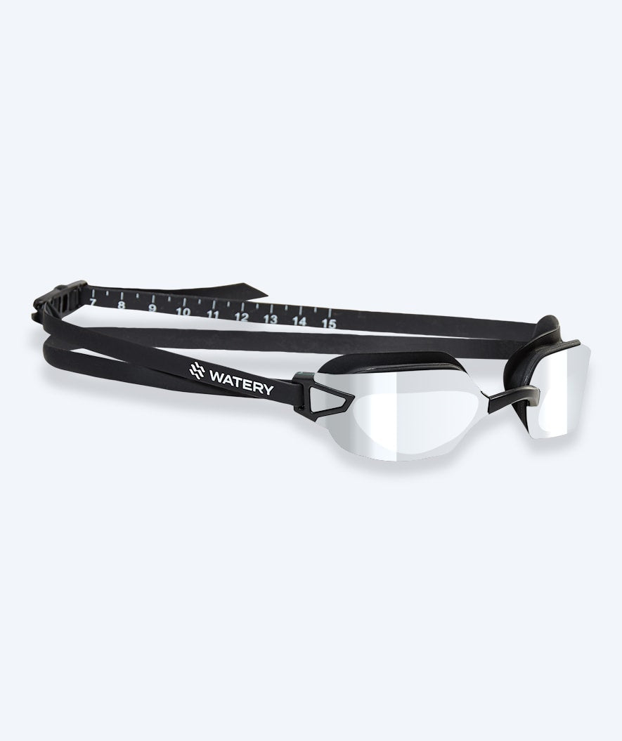 Watery Wettkampf Schwimmbrille für Kinder - Power Lane - Schwarz/Silber
