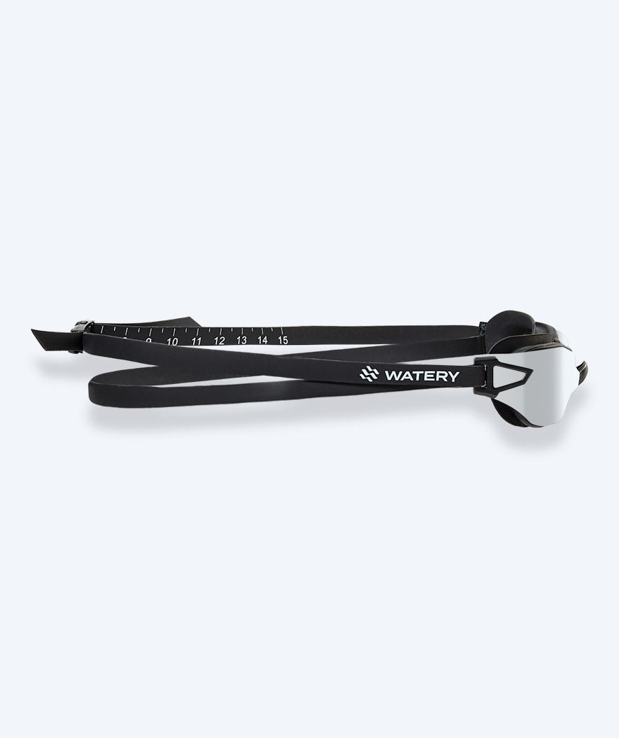 Watery Wettkampf Schwimbrille für Kinder - Power Lane - Schwarz/Silber