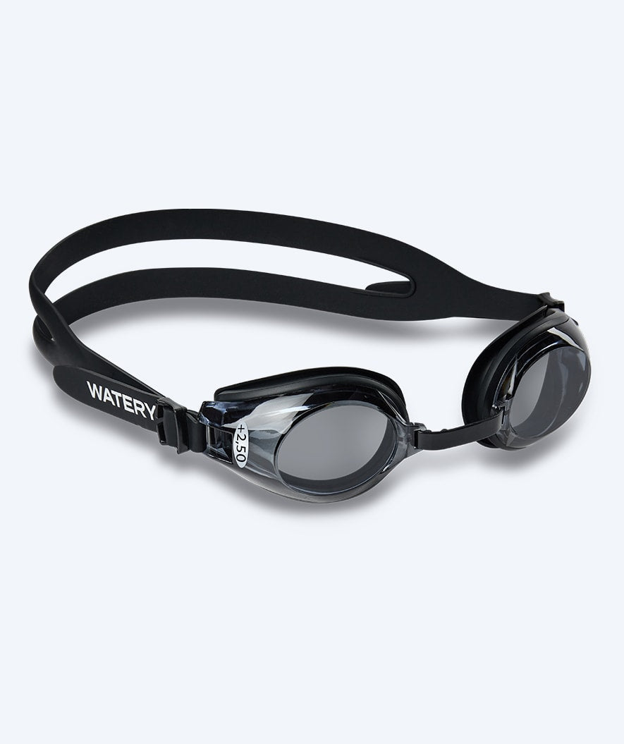 Watery weitsichtige Schwimmbrille mit Sehstärke für Erwachsene - (+2.0) bis (+4.5) - Ridley - Schwarz (Smoke Scheiben)