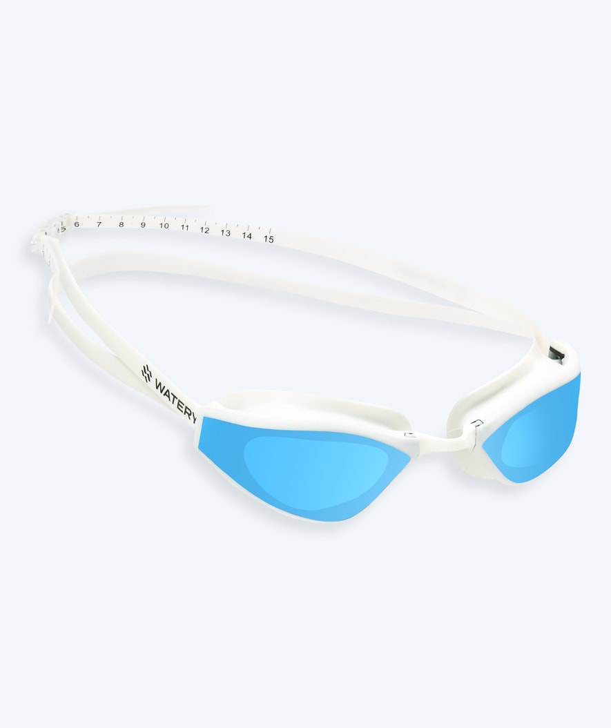 Watery Elite Schwimmbrillen - Storm Racer Mirror - Weiß/blau