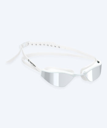 Watery Elite Schwimmbrillen - Storm Racer Mirror - Weiss/Silber