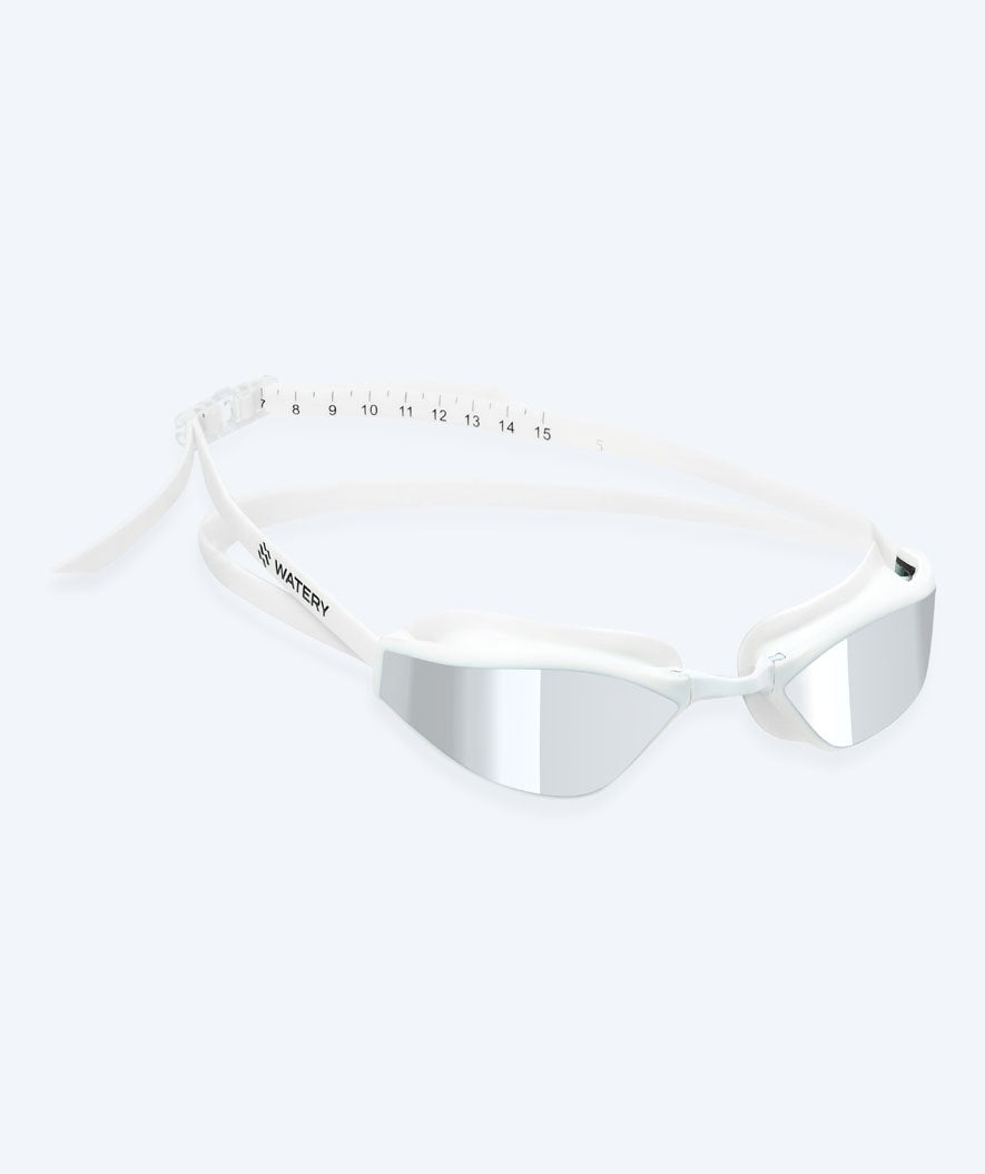 Watery Elite Schwimmbrillen - Storm Racer Mirror - Weiss/Silber
